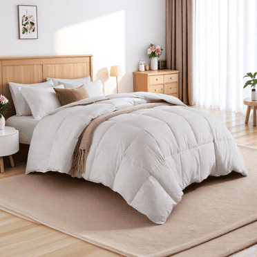 Dafinner 100% Cotton Feathers Down Comforter,King Size Quilted All Season Duvet Insert,Soft Warm Bed Comforter(106"x90",White)