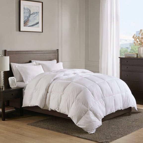 Dafinner Hotel Luxury Goose Feathers Down Comforter Queen Size, 100% Organic Cotton Cover, All-Season Comfort Duvet Insert (90x90, White)