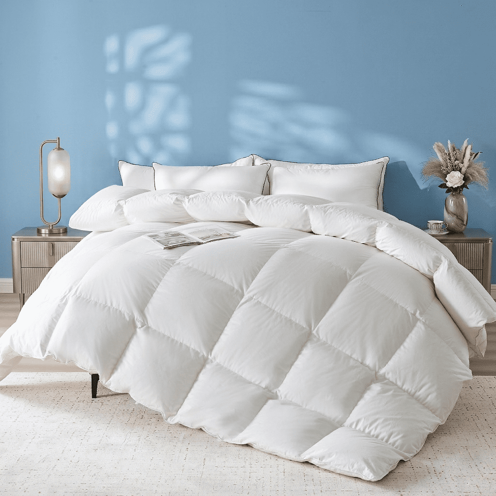 Dafinner All Season Goose Feather Down Comforter, 100% Organic Cotton Queen Size Duvet Insert with 4 Corner Tabs (90x90 inches, White)
