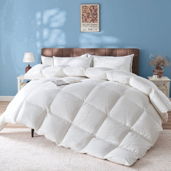Dafinner Hotel Luxury Goose Feathers Down Comforter Twin Size, 100% Organic Cotton Cover, All-Season Comfort Duvet Insert (68x90, White)