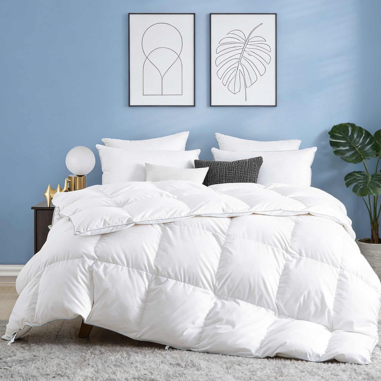 Feather Down Comforter Oversized Queen - 98x98 Inch All Season Medium Warmth Hotel Collection