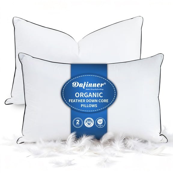 Dafinner Hypoallergenic 3‑Chamber Goose Feather Down Core Bed Pillows, King Size Set of 2, With Microfiber Surround, Soft-Medium Support For All Sleepers (20x36, White)