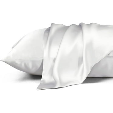 Dafinner Queen Size Mulberry Silk Pillowcase,Cooling Pillow Cases with Hidden Zipper,Smooth Breathable Pillowslip Helps Skin 2 Pack(20"x30",White)