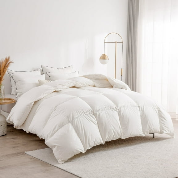 Dafinner Pima Cotton-Blend Feather Down Fibers Comforter,All Season Duvet Insert-Medium Warmth Bed Comforter Queen(90"x90",White)