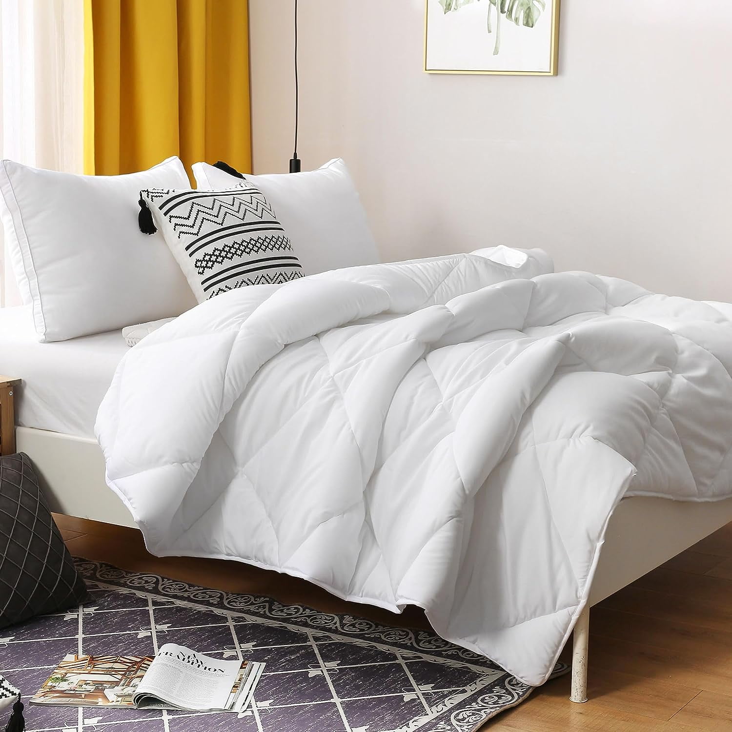 Dafinner Twin Size Light Weight Comforter, Geometric Grid Quilted
