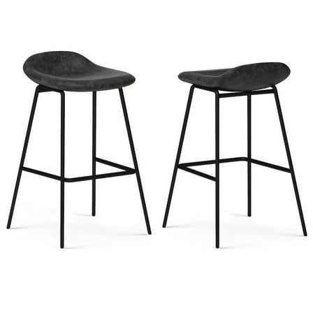 Dafney Contemporary Bar Stool (Set of 2)in Distressed Charcoal Gray Faux Leather