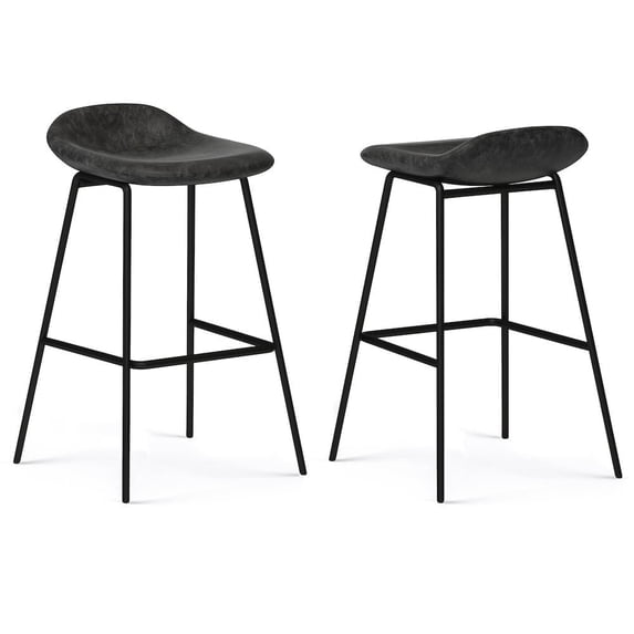 Dafney Contemporary Bar Stool (Set of 2)in Distressed Charcoal Gray Faux Leather
