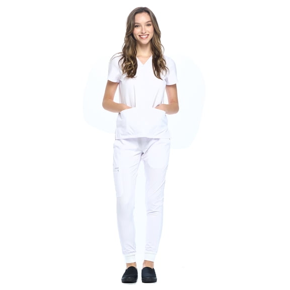 Dagacci Medical Uniform 4-Way Stretch Jogger Scrub Set, White(Unisex)