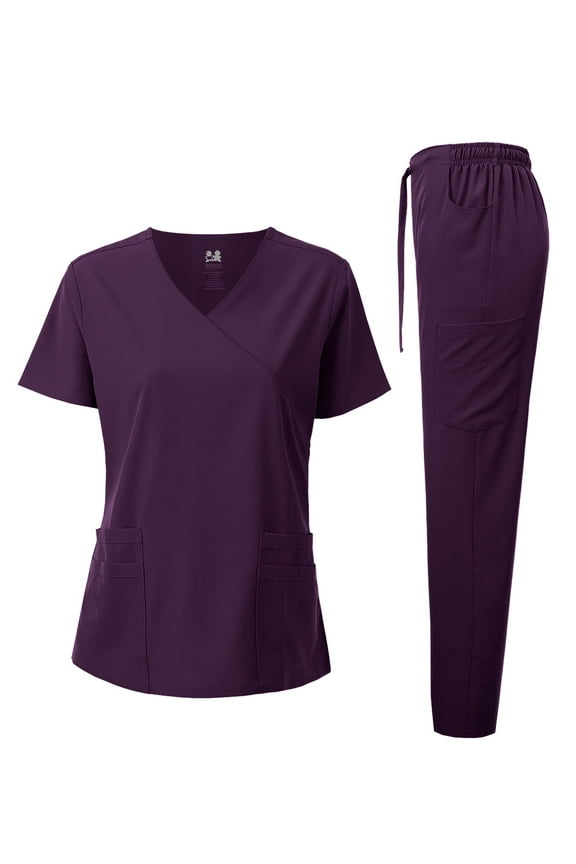 Medical Uniform 4-Way Stretch Y-Neck Wrap Scrub Set