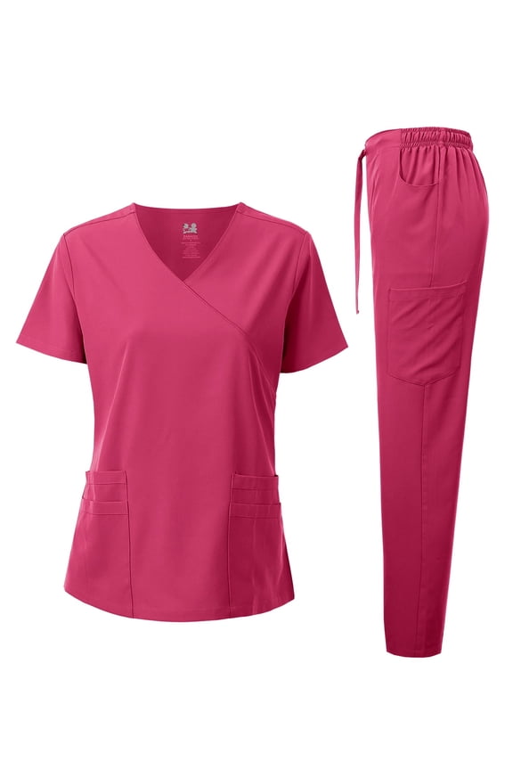 Medical Uniform 4-Way Stretch Y-Neck Wrap Scrub Set