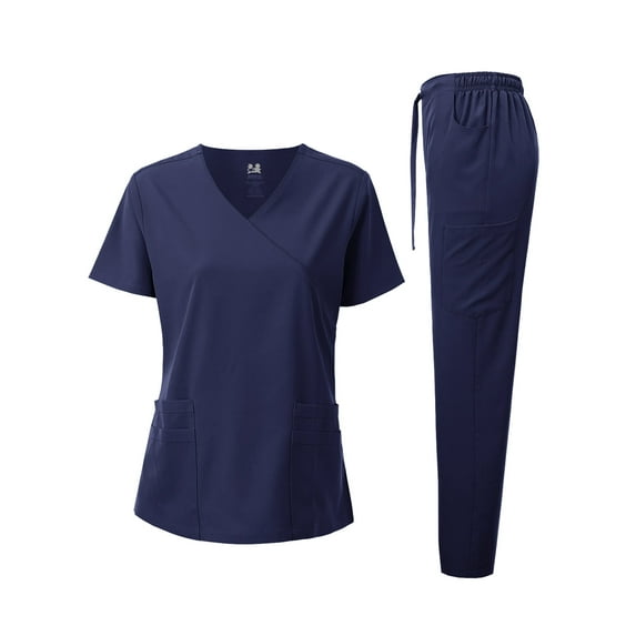 Dagacci Medical Uniform 4-Way Stretch Y-Neck Wrap Scrub Set