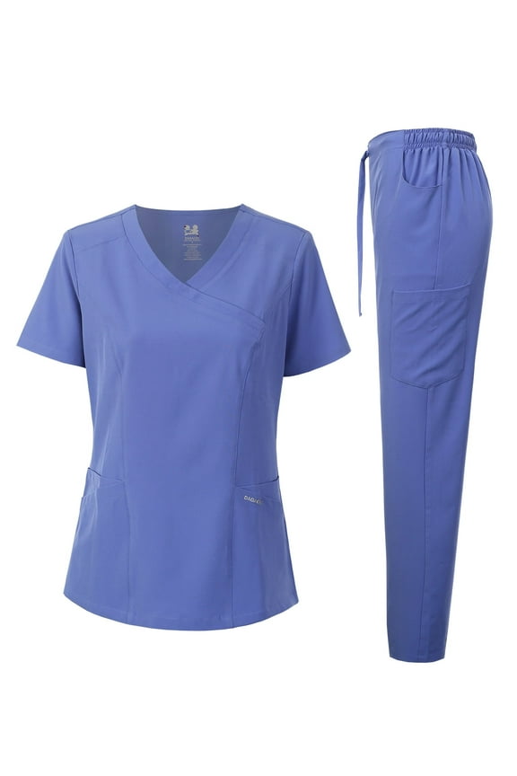 Medical Uniform 4-Way Stretch Y-Neck Wrap Scrub Set