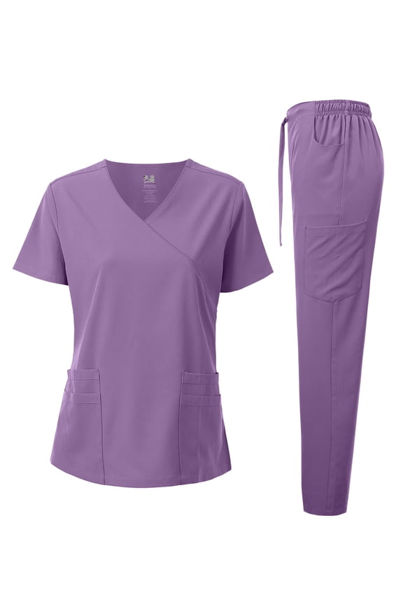 Medical Uniform 4-Way Stretch Y-Neck Wrap Scrub Set