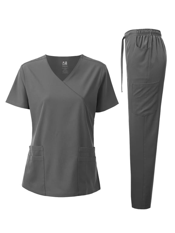 Medical Uniform 4-Way Stretch Y-Neck Wrap Scrub Set