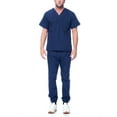 thumbnail image 1 of Dagacci Medical Uniform Unisex Men and Women V-Neck Top Joggers Pants Athletic Trim Cotton Scrub Set (Navy,M), 1 of 6
