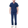 thumbnail image 1 of Dagacci Medical Uniform Unisex Men and Women V-Neck Top Straight Pants Athletic Trim Cotton Scrub Set (Navy,XL), 1 of 4