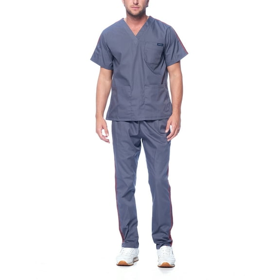 Dagacci Medical Uniform Unisex Men and Women V-Neck Top Straight Pants Athletic Trim Cotton Scrub Set (Pewter Gray,XS)