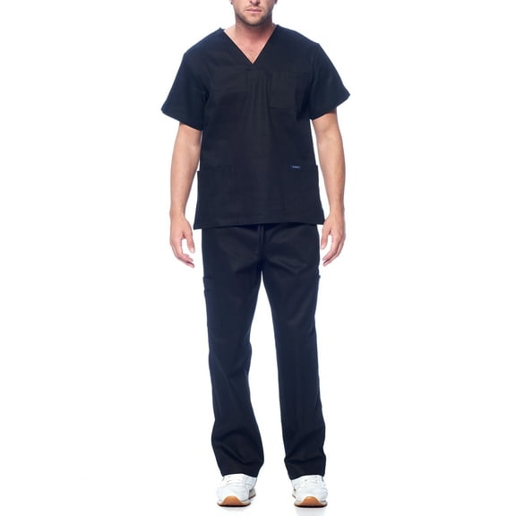 Dagacci Medical Uniform Unisex Men and Women V-Neck Utility Cotton Scrub Set (Black,M)