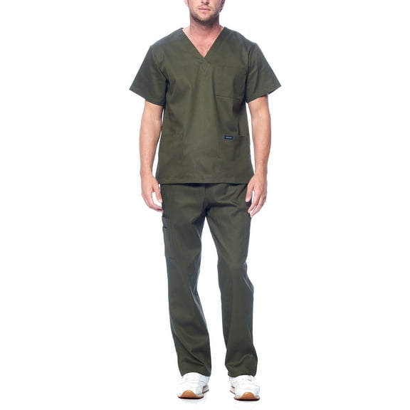 DAGACCI Medical Uniform V-Neck Utility Cotton Scrub Set, Hunter Green, S