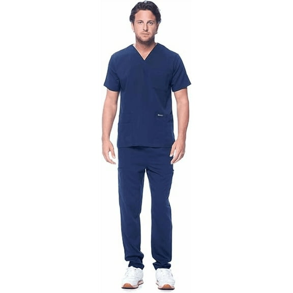 Dagacci Medical Uniform Unisex Women and Men’s V-Neck Super Stretch Scrub Set