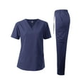 thumbnail image 1 of Dagacci Medical Uniform V-Neck 4-Way Stretch Scrub Set, Navy, L (Unisex), 1 of 3