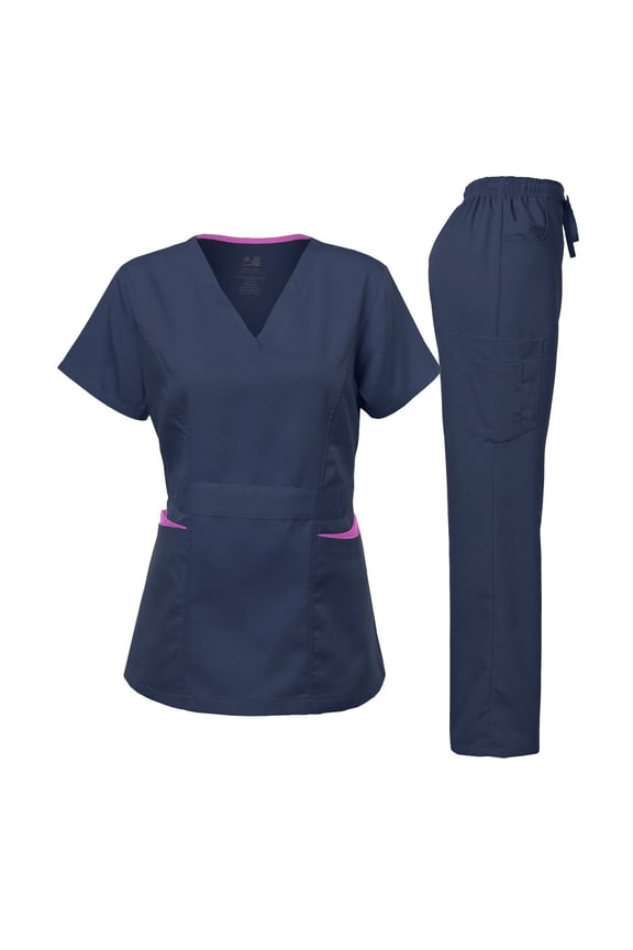 Medical Uniform V-Neck Ultra Soft Set Scrubs, Navy, XL ( Women's)