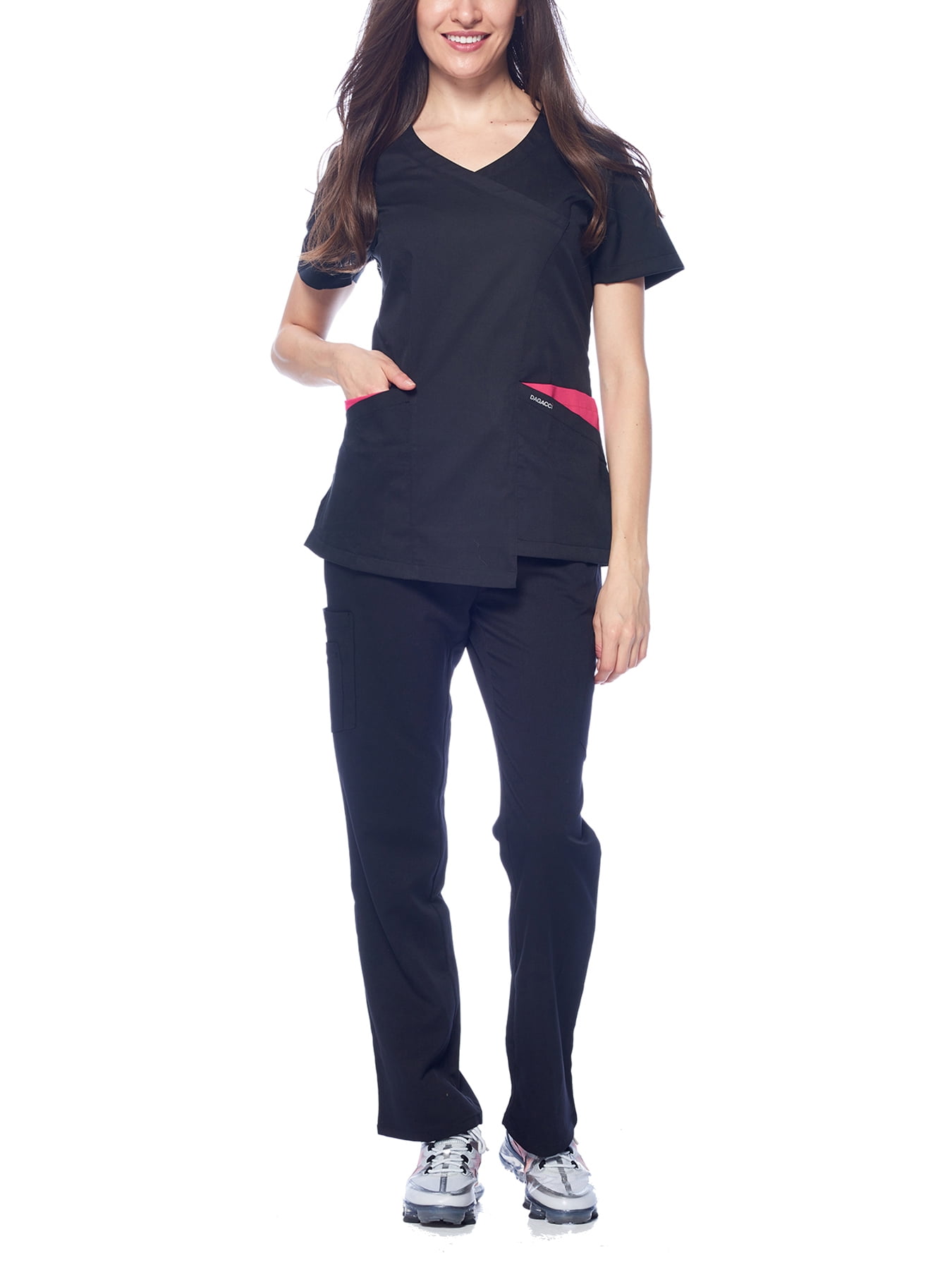 Dagacci Medical Uniform Women's Colorblock VNeck Natural Stretch