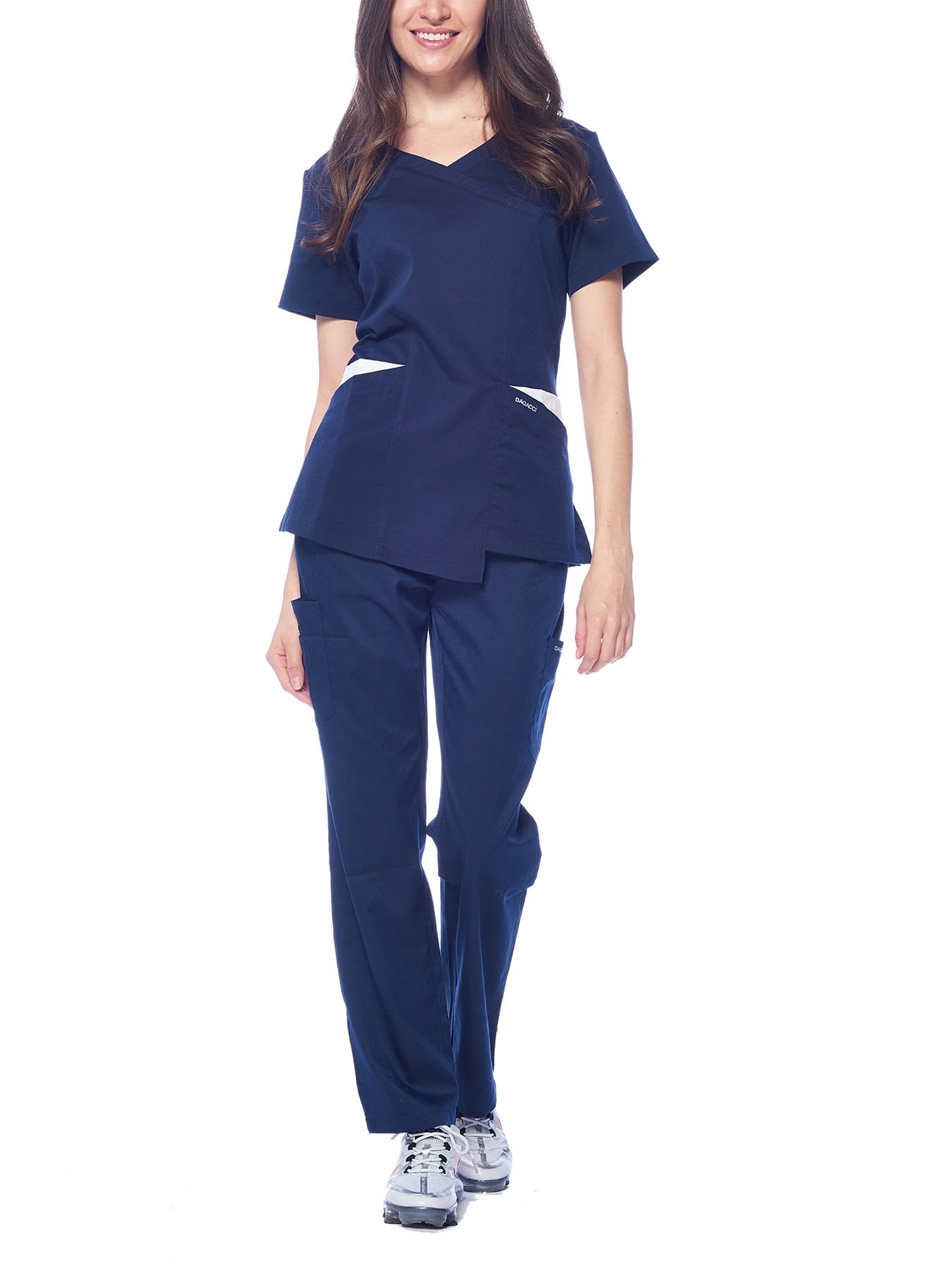 Dagacci Medical Uniform Women's Colorblock VNeck Natural Stretch