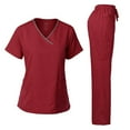 thumbnail image 1 of Dagacci Medical Uniform Women's Scrub Set Stretch Contrast Binding Top and Pants (Burgundy, Large), 1 of 3
