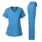 Dagacci Medical Uniform Women's Scrub Set Stretch and Soft Y-Neck Top and Pants