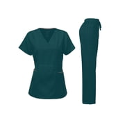Dagacci Medical Uniform Womens Scrubs Set Stretch Ultra Soft Contrast pocket Caribbean, Large