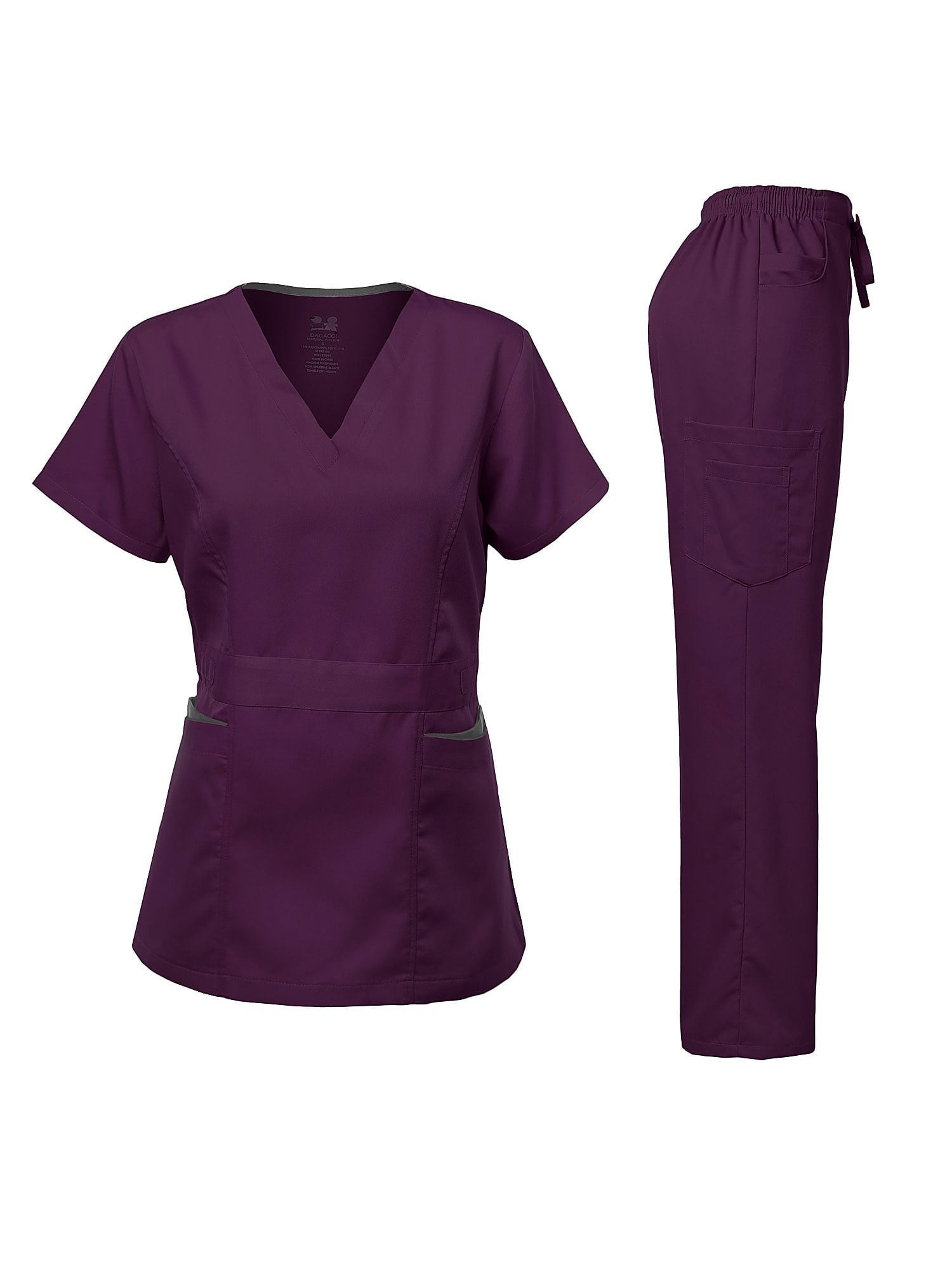 Medical Uniform Women's Scrubs Set Stretch Ultra Soft Contrast pocket (Eggplant, Medium)