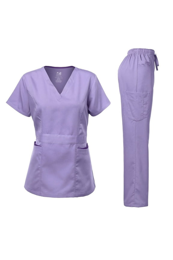 Medical Uniform Women's Scrubs Set Stretch Ultra Soft Contrast pocket (Lavender, 2X-Large)