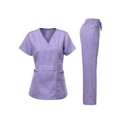 Dagacci Medical Uniform Women's Scrubs Set Stretch Ultra Soft Contrast pocket (Lavender, Medium)