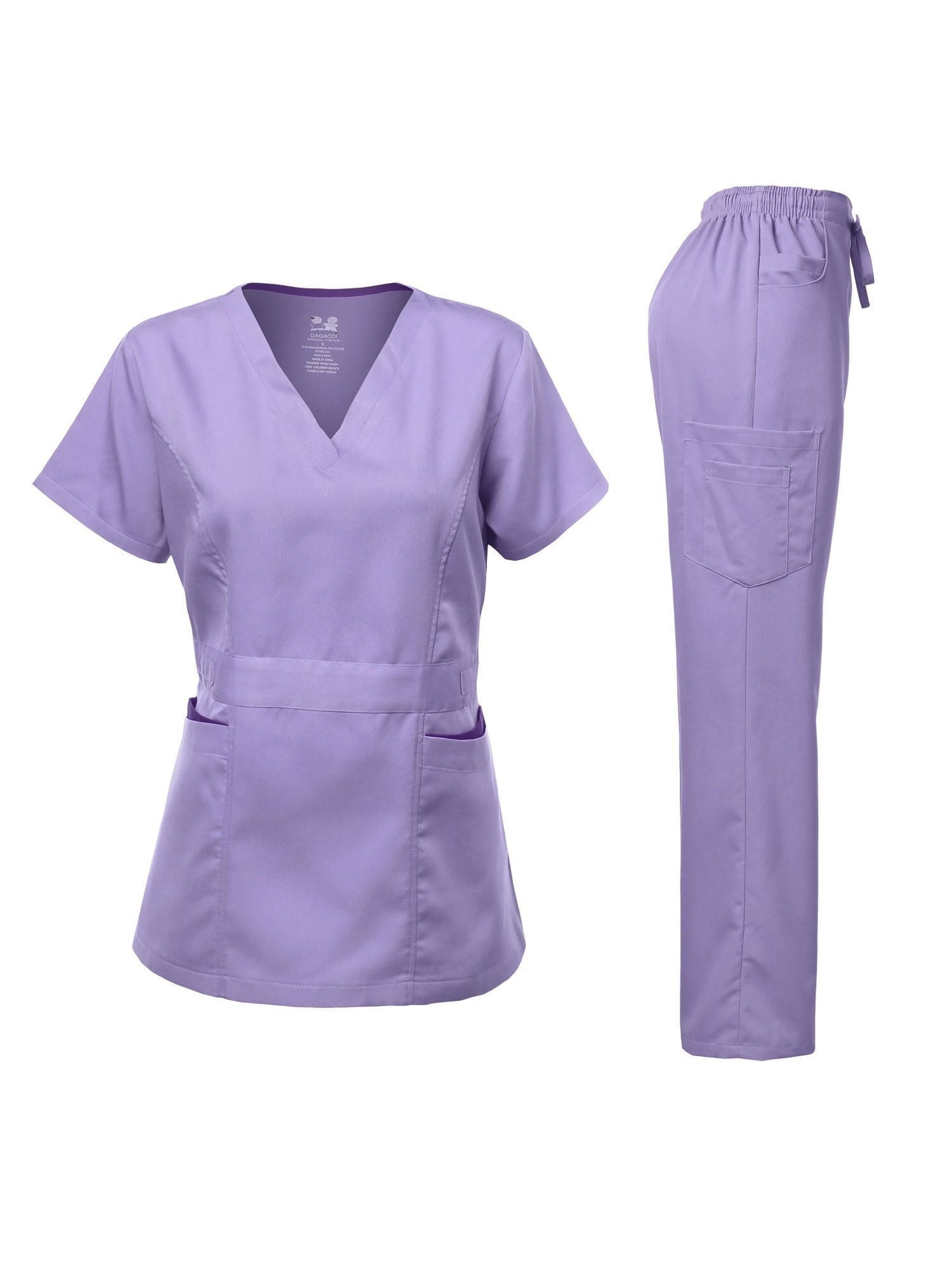 Dagacci Medical Uniform Women's Scrubs Set Stretch Ultra Soft Contrast pocket (Lavender, X-Large)