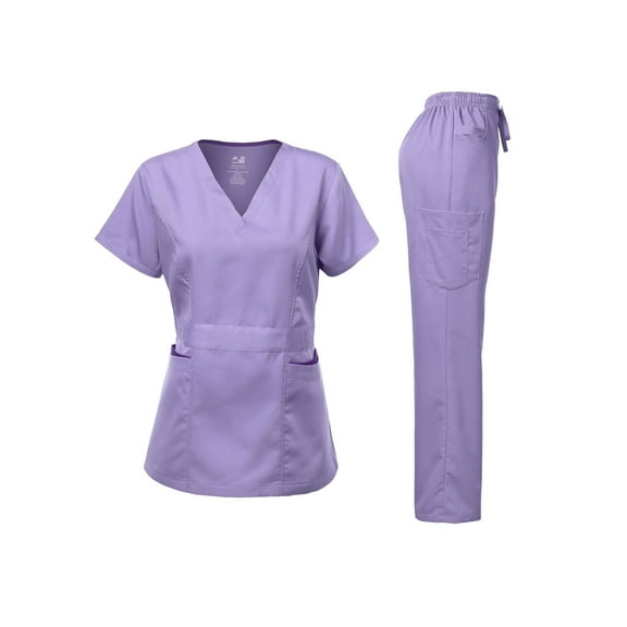 Dagacci Medical Uniform Women's Scrubs Set Stretch Ultra Soft Contrast pocket (Lavender, X-Large)