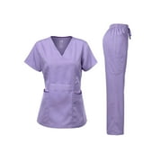 Dagacci Medical Uniform Womens Scrubs Set Stretch Ultra Soft Contrast pocket Lavender, X-Large