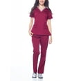 thumbnail image 1 of Dagacci Natural Stretch Contrast V-Neck Set (Burgundy,XS), 1 of 5