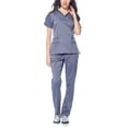 thumbnail image 1 of Dagacci Natural Stretch Contrast V-Neck Set (Pewter Gray,L), 1 of 5