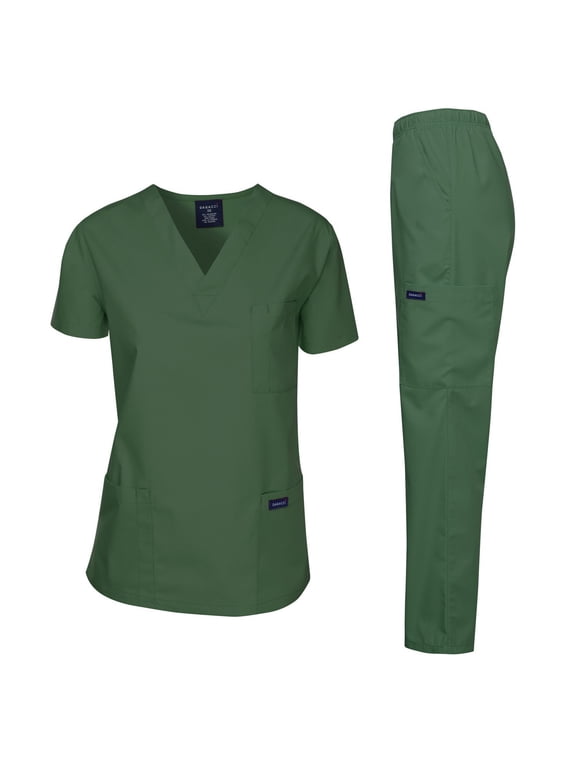 Scrubs Medical Uniform Unisex Scrubs Set Medical Scrubs Top and Pants (Hunter Green, Small