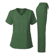 Dagacci Womens Ultra Soft Stretch Scrub Set with Top and Pants, Medical Uniform