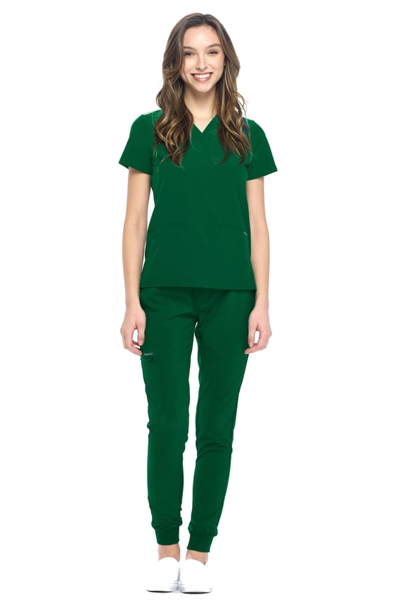 by DAGACCI Medical Uniform 4-Way Stretch Jogger Unisex Scrub Set, V-Neck, Slim Fit