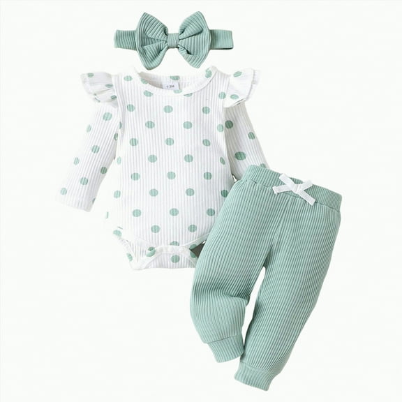 Dagaeig 0 3 Months Baby Girl Clothing 3 Months Baby Girl Clothes Long Sleeve Romper Set Floral Fall Outfits Cute Baby Clothes Girl(Light Green,3-6 Months)