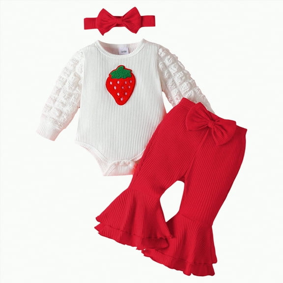Dagaeig 0 3 Months Baby Girl Clothing 3 Months Baby Girl Clothes Long Sleeve Romper Set Floral Fall Outfits Cute Baby Clothes Girl(Red,0-3 Months)