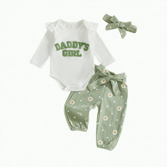Dagaeig 12 18 Months Baby Girl Clothes 3 Months Baby Girl Clothes Long Sleeve Romper Set Floral Fall Outfits Cute Baby Clothes Girl(Light Green,0-3 Months)