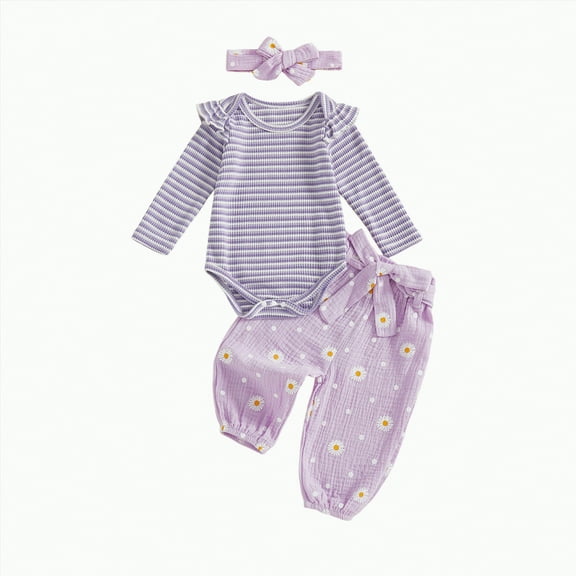Dagaeig 12 18 Months Baby Girl Clothes 3 Months Baby Girl Clothes Long Sleeve Romper Set Floral Fall Outfits Cute Baby Clothes Girl(Light Purple,18-24 Months)