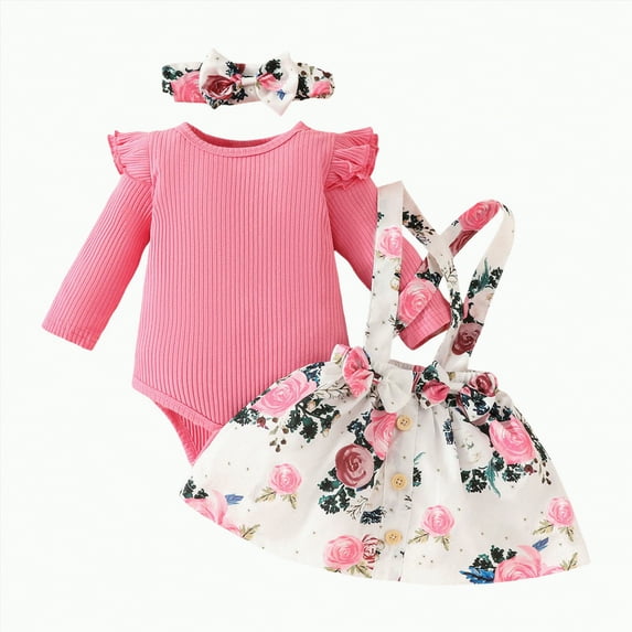 Dagaeig 18 Month Babygirl Clothes Baby Girls Cotton Floral Clothes Long Sleeve Romper Jumpsuit Pants Outfit Set(Hot Pink,0-3 Months)