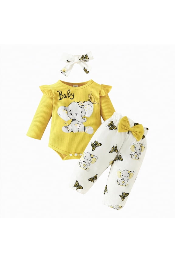 2 Months Baby Girl Clothing Baby Girls Cotton Floral Clothes Long Sleeve Romper Jumpsuit Pants Outfit Set(Yellow,6-9 Months)
