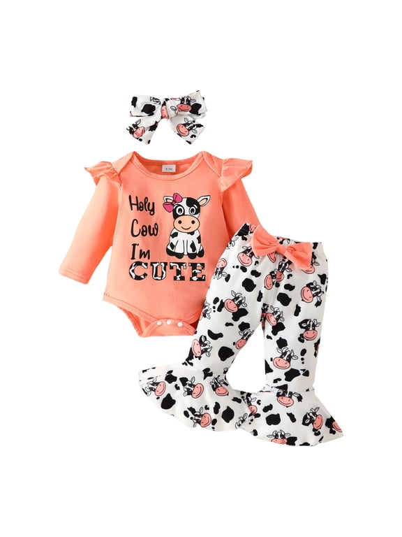 3 Months Baby Girl Clothes Long Sleeve Romper Set Floral Fall Outfits Cute Baby Clothes Girl(Orange,0-3 Months)