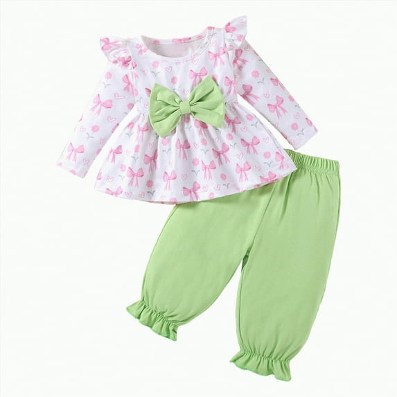 Dagaeig Baby Clothes for Girls 18 24 Months Baby Girls Cotton Floral Clothes Long Sleeve Romper Jumpsuit Pants Outfit Set(Light Green,3-6 Months)